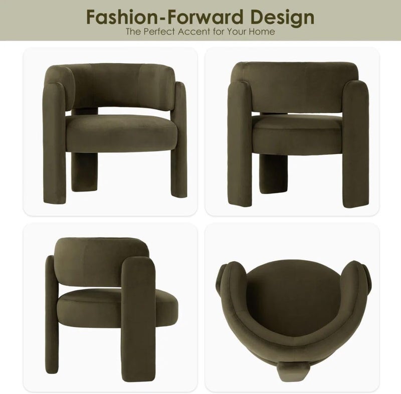 Comfynest كرسي أكسنت مخملي حديث من كومفينست - كرسي مبطن بأسلوب برميل ثلاثي الأرجل مع حشوة فوم وقماش مقاوم للبقع (أخضر) - Image 5